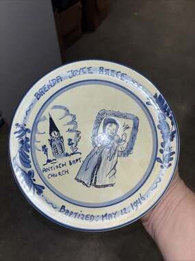 Delfts Hand Painted Plate Vintage Baptism Antioch Church Plate Numbered 8 Inch